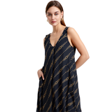 BR25823 V-NECK BLACK AND GOLD MAXI DRESS ONE SIZE