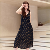 BR25823 V-NECK BLACK AND GOLD MAXI DRESS ONE SIZE