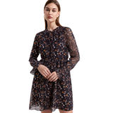 BR1115 ITALIAN BLACK FLORAL TIE NECK MINI DRESS