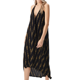 BR25821 V-NECK BLACK AND GOLD MAXI DRESS ONE SIZE