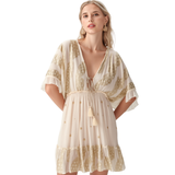 BR18324 BOHO STYLE WITH GOLD PAISLEYS ONE SIZE MINI DRESS
