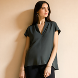 BR55088 DRAPED SLEEVELESS V-NECK BLOUSE