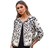 BR24495 EMBROIDERED BLACK AND WHITE COTTON JACKET ONE SIZE