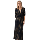 BR25819 BOHO MAXI DRESS WITH A GOLD GEOMETRIC PATTERN ONE SIZE
