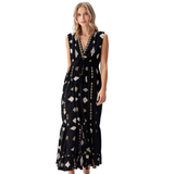 BR25240 EMBROIDERED DETAILS V NECK MAXI DRESS ONE SIZE