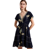 BR26139 EMBROIDERED PALM TREE DESIGN MINI DRESS ONE SIZE