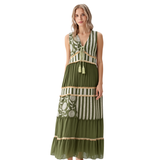 BR6382 PATCHWORK V-NECK SLEEVELESS BOHO STYLE MAXI DRESS ONE SIZE