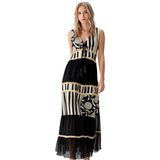 BR6382 PATCHWORK V-NECK SLEEVELESS BOHO STYLE MAXI DRESS ONE SIZE