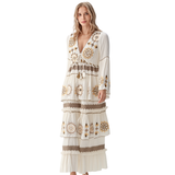 BR6378 RUFFLED TIERS AND BISHOP SLEEVES MAXI DRESS ONE SIZE