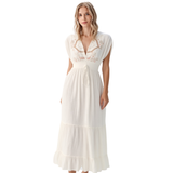 BR25206 EMBROIDERED V- NECK MAXI DRESS