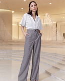 BR12123 ITALIAN PLAID HIGH WAIST STRAIGHT LONG TROUSERS STRETCH