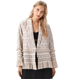 BR11037  EMBROIDERED SEASHELLS AND FRINGE ONE SIZE BOHO JACKET