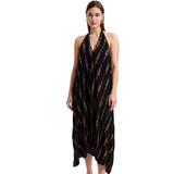 BR25821 V-NECK BLACK AND GOLD MAXI DRESS ONE SIZE