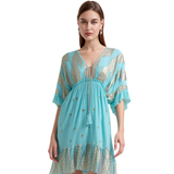 BR18324 BOHO STYLE WITH GOLD PAISLEYS ONE SIZE MINI DRESS