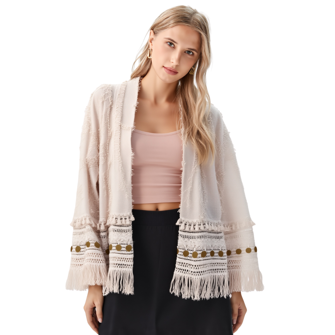 BR1971 EMBROIDERED FRINGE AND COINS ONE SIZE JACKET
