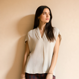 BR55088 DRAPED SLEEVELESS V-NECK BLOUSE