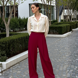 BR55092 PLEATED WIDE LEG MID-RISE WAIST DRESS PANTS