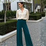 BR55092 PLEATED WIDE LEG MID-RISE WAIST DRESS PANTS