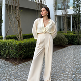 BR55092 PLEATED WIDE LEG MID-RISE WAIST DRESS PANTS