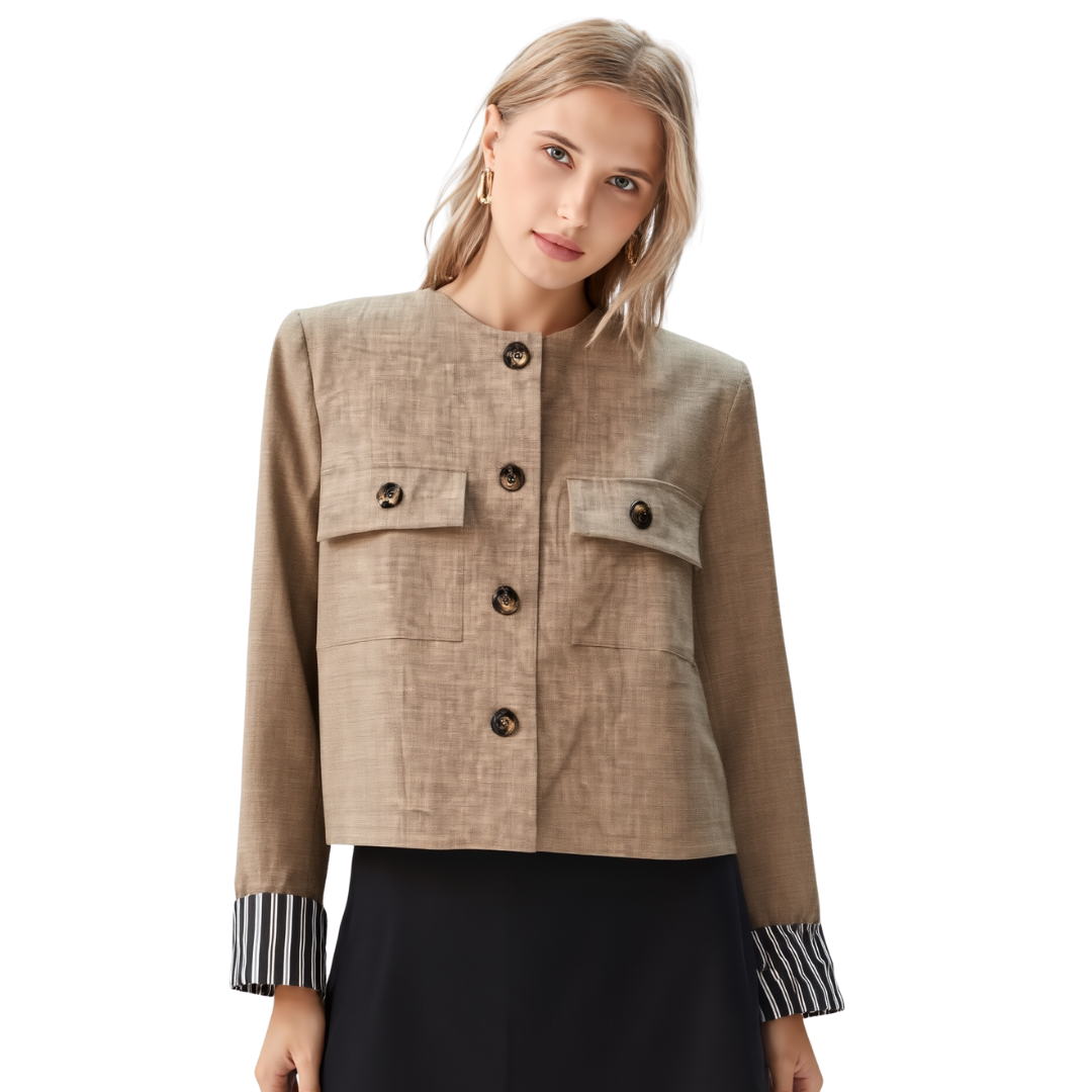 BR55642  LONG SLEEVE CROPPED BLAZER JACKET WITH POCKETS