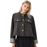 BR55642  LONG SLEEVE CROPPED BLAZER JACKET WITH POCKETS