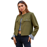 BR55642  LONG SLEEVE CROPPED BLAZER JACKET WITH POCKETS