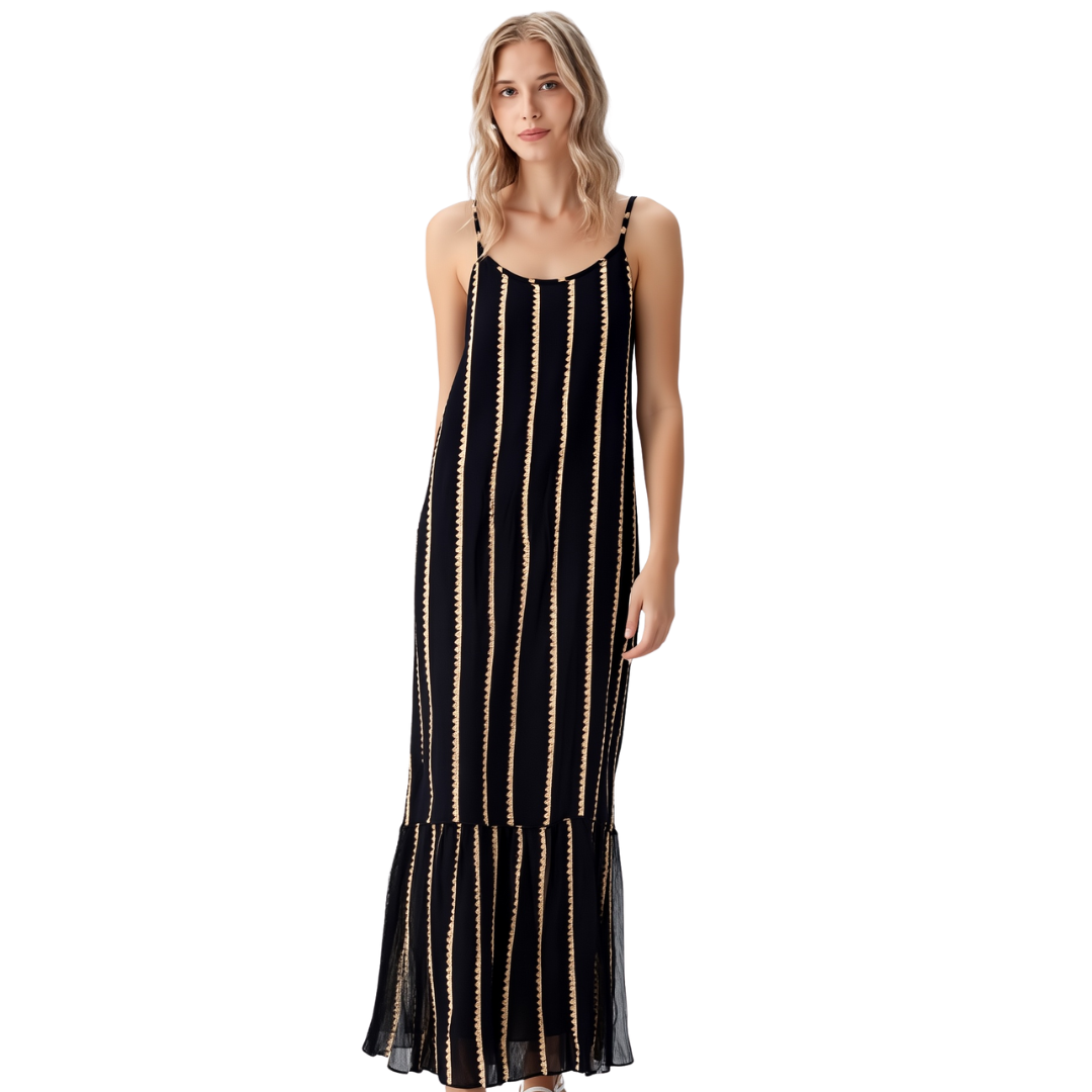 BR25830 STRIPED MAXI DRESS WITH A RUFFLED HEM ONE SIZE