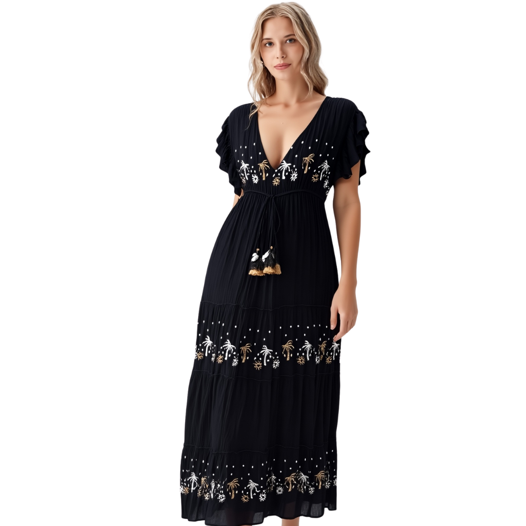 BR11167 SEA BREEZE EMBROIDERED MAXI DRESS ONE SIZE
