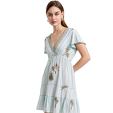 BR26139 EMBROIDERED PALM TREE DESIGN MINI DRESS ONE SIZE