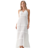 BR11656 SLEEVELESS V-NECK LACE DETAIL LONG DRESS ONE SIZE