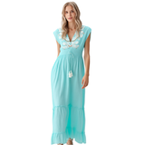 BR25206 EMBROIDERED  V- NECK MAXI DRESS