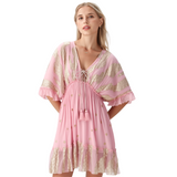 BR18324 BOHO STYLE WITH GOLD PAISLEYS ONE SIZE MINI DRESS